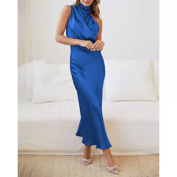 imageBTFBM Womens Sleeveless Cocktail Dresses Mock Neck Keyhole Elastic High Waist Wedding Guest Evening Party Maxi DressSolid Brilliant Blue