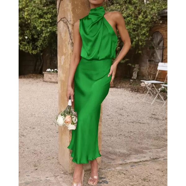 imageBTFBM Womens Sleeveless Cocktail Dresses Mock Neck Keyhole Elastic High Waist Wedding Guest Evening Party Maxi DressSolid Brilliant Green