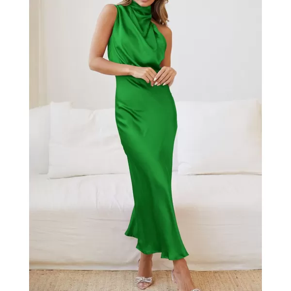 imageBTFBM Womens Sleeveless Cocktail Dresses Mock Neck Keyhole Elastic High Waist Wedding Guest Evening Party Maxi DressSolid Brilliant Green