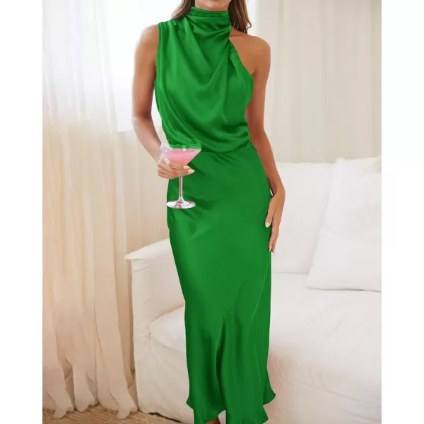 imageBTFBM Womens Sleeveless Cocktail Dresses Mock Neck Keyhole Elastic High Waist Wedding Guest Evening Party Maxi DressSolid Brilliant Green