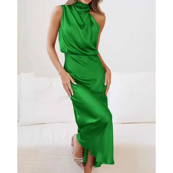 imageBTFBM Womens Sleeveless Cocktail Dresses Mock Neck Keyhole Elastic High Waist Wedding Guest Evening Party Maxi DressSolid Brilliant Green