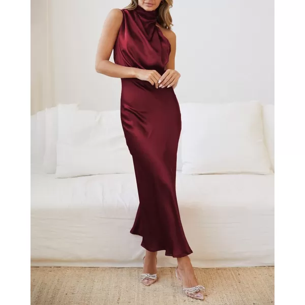 imageBTFBM Womens Sleeveless Cocktail Dresses Mock Neck Keyhole Elastic High Waist Wedding Guest Evening Party Maxi DressSolid Deep Red