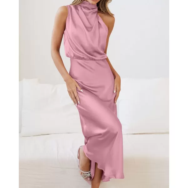 imageBTFBM Womens Sleeveless Cocktail Dresses Mock Neck Keyhole Elastic High Waist Wedding Guest Evening Party Maxi DressSolid Dusty Pink