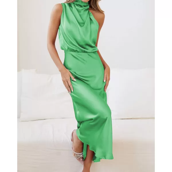 imageBTFBM Womens Sleeveless Cocktail Dresses Mock Neck Keyhole Elastic High Waist Wedding Guest Evening Party Maxi DressSolid Grass Green