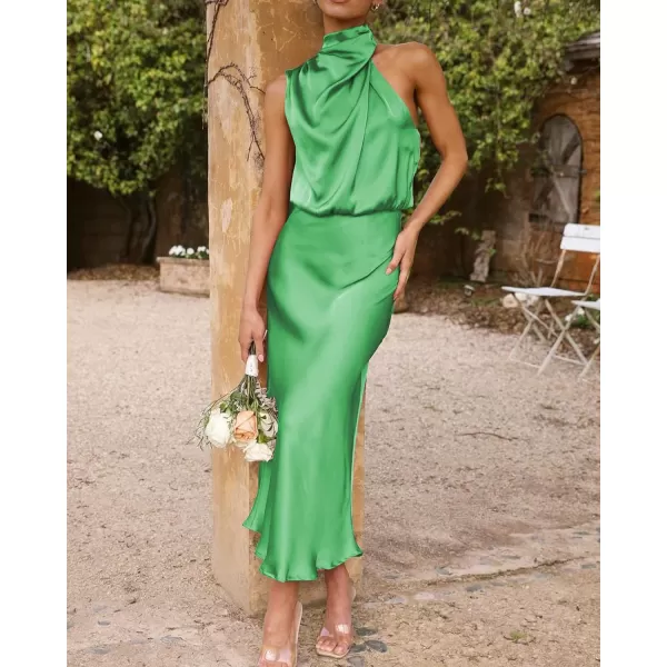 imageBTFBM Womens Sleeveless Cocktail Dresses Mock Neck Keyhole Elastic High Waist Wedding Guest Evening Party Maxi DressSolid Grass Green