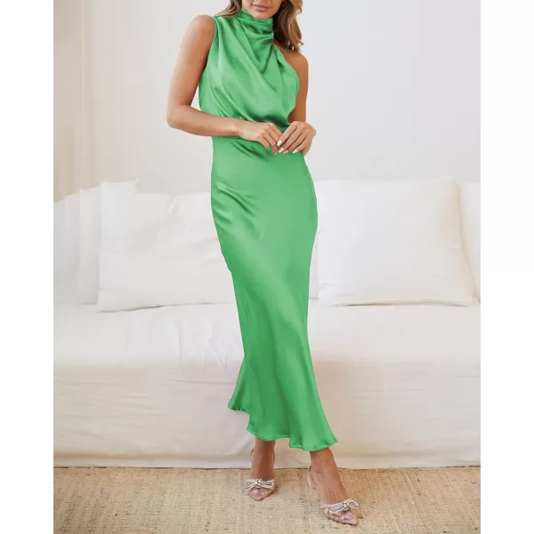 imageBTFBM Womens Sleeveless Cocktail Dresses Mock Neck Keyhole Elastic High Waist Wedding Guest Evening Party Maxi DressSolid Grass Green