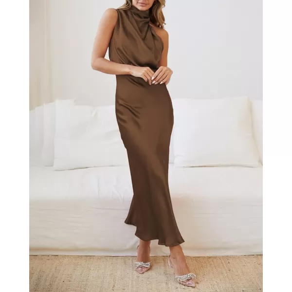 imageBTFBM Womens Sleeveless Cocktail Dresses Mock Neck Keyhole Elastic High Waist Wedding Guest Evening Party Maxi DressSolid Khaki