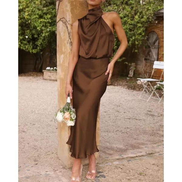 imageBTFBM Womens Sleeveless Cocktail Dresses Mock Neck Keyhole Elastic High Waist Wedding Guest Evening Party Maxi DressSolid Khaki