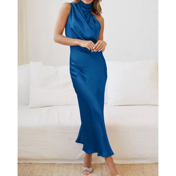 imageBTFBM Womens Sleeveless Cocktail Dresses Mock Neck Keyhole Elastic High Waist Wedding Guest Evening Party Maxi DressSolid Navy