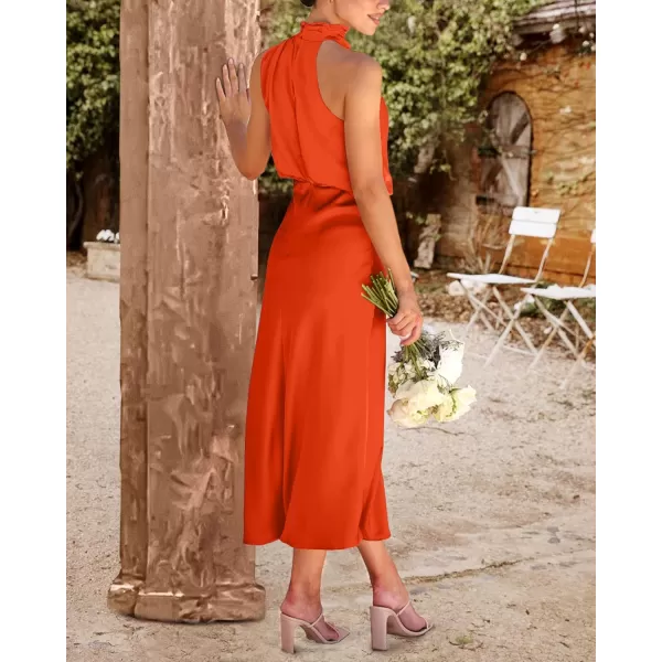 imageBTFBM Womens Sleeveless Cocktail Dresses Mock Neck Keyhole Elastic High Waist Wedding Guest Evening Party Maxi DressSolid Orange
