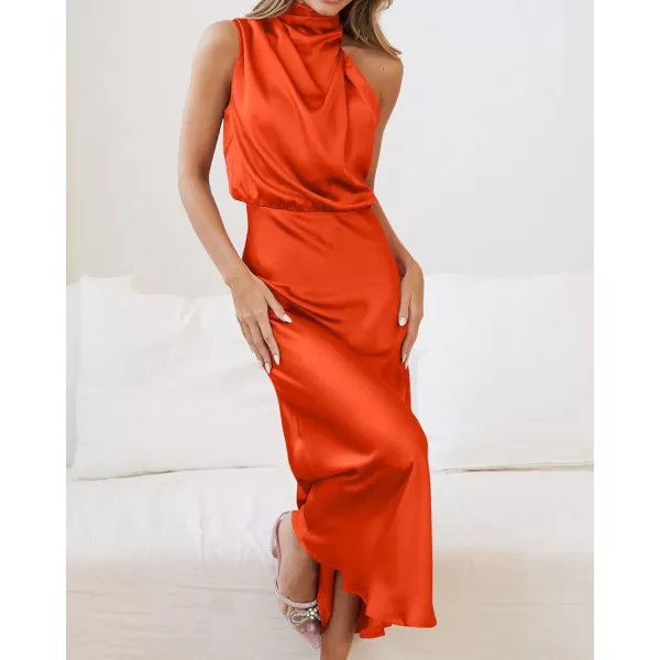 imageBTFBM Womens Sleeveless Cocktail Dresses Mock Neck Keyhole Elastic High Waist Wedding Guest Evening Party Maxi DressSolid Orange
