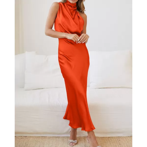 imageBTFBM Womens Sleeveless Cocktail Dresses Mock Neck Keyhole Elastic High Waist Wedding Guest Evening Party Maxi DressSolid Orange