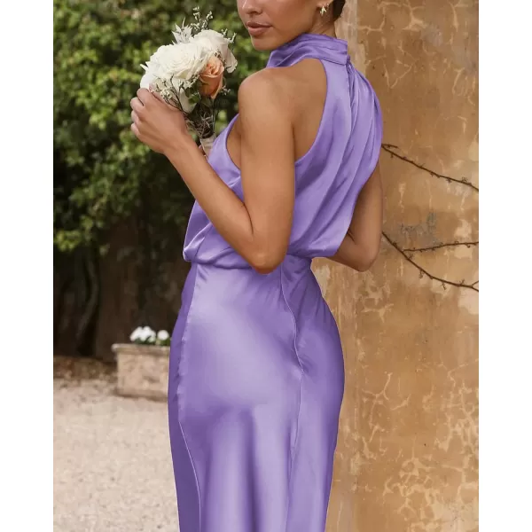 imageBTFBM Womens Sleeveless Cocktail Dresses Mock Neck Keyhole Elastic High Waist Wedding Guest Evening Party Maxi DressSolid Purple