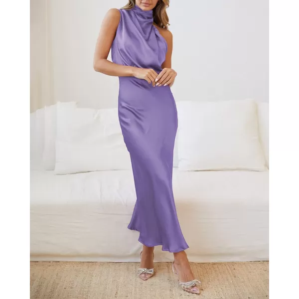 imageBTFBM Womens Sleeveless Cocktail Dresses Mock Neck Keyhole Elastic High Waist Wedding Guest Evening Party Maxi DressSolid Purple
