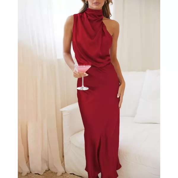 imageBTFBM Womens Sleeveless Cocktail Dresses Mock Neck Keyhole Elastic High Waist Wedding Guest Evening Party Maxi DressSolid Red