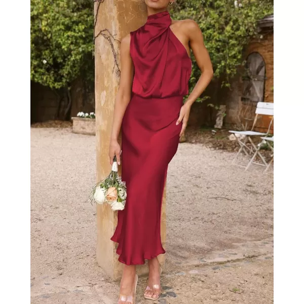 imageBTFBM Womens Sleeveless Cocktail Dresses Mock Neck Keyhole Elastic High Waist Wedding Guest Evening Party Maxi DressSolid Red