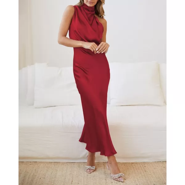 imageBTFBM Womens Sleeveless Cocktail Dresses Mock Neck Keyhole Elastic High Waist Wedding Guest Evening Party Maxi DressSolid Red