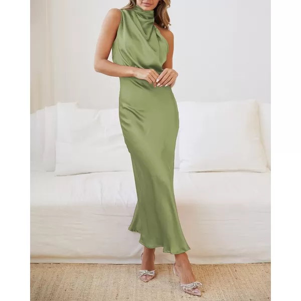 imageBTFBM Womens Sleeveless Cocktail Dresses Mock Neck Keyhole Elastic High Waist Wedding Guest Evening Party Maxi DressSolid Tender Green