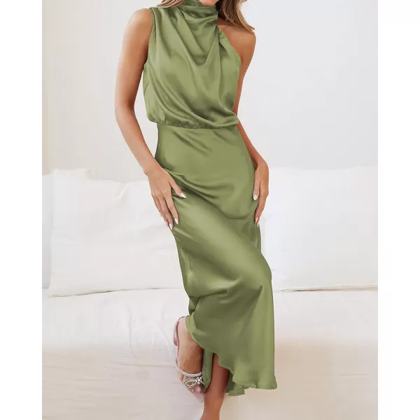 imageBTFBM Womens Sleeveless Cocktail Dresses Mock Neck Keyhole Elastic High Waist Wedding Guest Evening Party Maxi DressSolid Tender Green