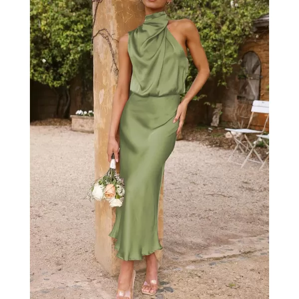 imageBTFBM Womens Sleeveless Cocktail Dresses Mock Neck Keyhole Elastic High Waist Wedding Guest Evening Party Maxi DressSolid Tender Green