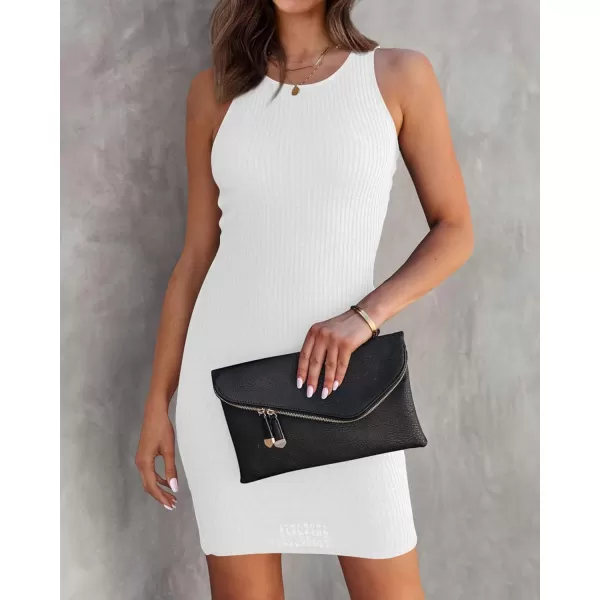imageBTFBM Womens Sleeveless Ribbed Knit Tank Dress Scoop Neck Slim Fit 2023 Fashion Summer Party Club Bodycon Mini DressesSolid White