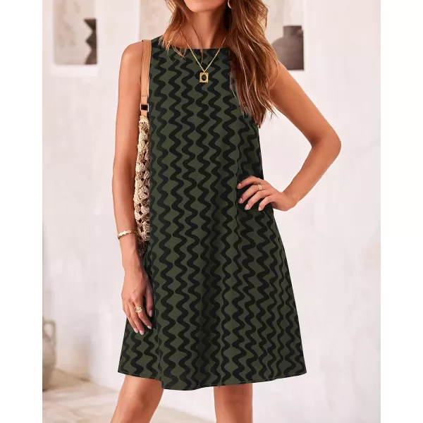 imageBTFBM Womens Sleeveless Summer T Shirt Dress Vintage Backless Cutout Beach Sundress Wavy Print Casual Mini Tank DressesWavy Army Green