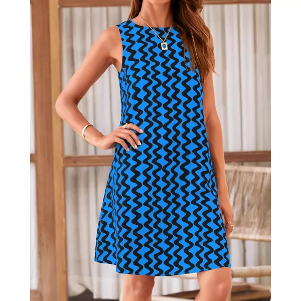 imageBTFBM Womens Sleeveless Summer T Shirt Dress Vintage Backless Cutout Beach Sundress Wavy Print Casual Mini Tank DressesWavy Blue