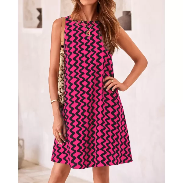 imageBTFBM Womens Sleeveless Summer T Shirt Dress Vintage Backless Cutout Beach Sundress Wavy Print Casual Mini Tank DressesWavy Rose Red