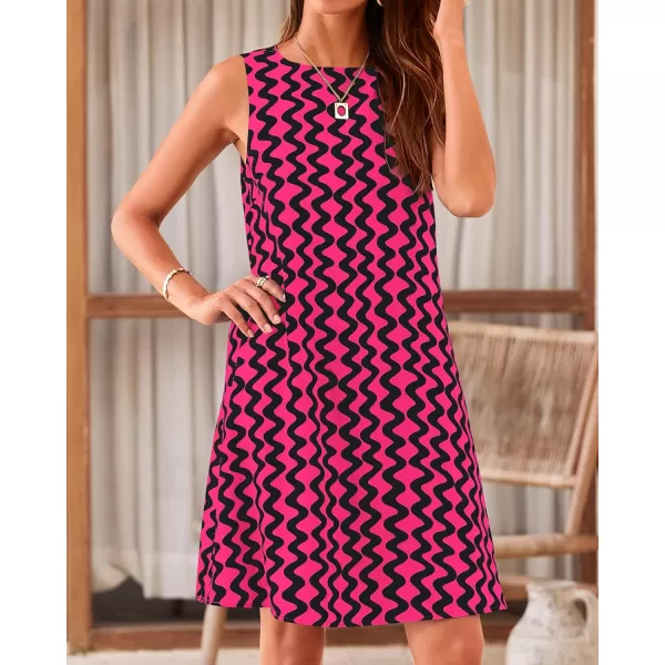 imageBTFBM Womens Sleeveless Summer T Shirt Dress Vintage Backless Cutout Beach Sundress Wavy Print Casual Mini Tank DressesWavy Rose Red