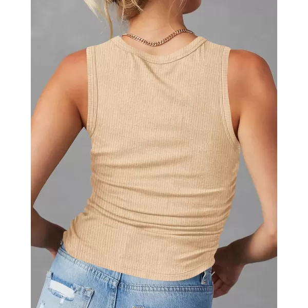 imageBTFBM Womens Sleeveless Tank Tops 2024 Summer Clothes Crew Neck Racerback Slim Cropped Casual Ribbed Knit Shirt TopSolid Beige