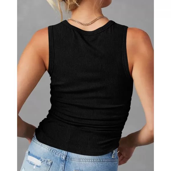imageBTFBM Womens Sleeveless Tank Tops 2024 Summer Clothes Crew Neck Racerback Slim Cropped Casual Ribbed Knit Shirt TopSolid Black