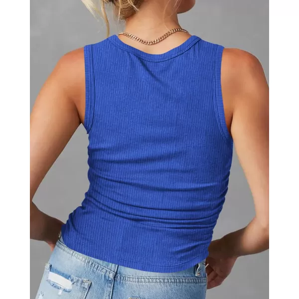 imageBTFBM Womens Sleeveless Tank Tops 2024 Summer Clothes Crew Neck Racerback Slim Cropped Casual Ribbed Knit Shirt TopSolid Blue