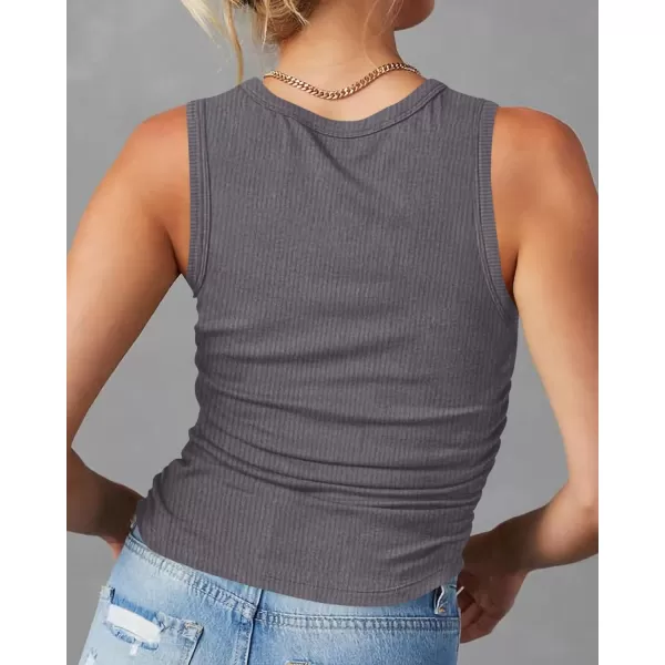 imageBTFBM Womens Sleeveless Tank Tops 2024 Summer Clothes Crew Neck Racerback Slim Cropped Casual Ribbed Knit Shirt TopSolid Dark Grey
