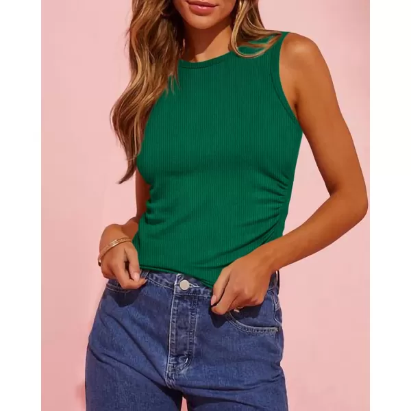 imageBTFBM Womens Sleeveless Tank Tops 2024 Summer Clothes Crew Neck Racerback Slim Cropped Casual Ribbed Knit Shirt TopSolid Green