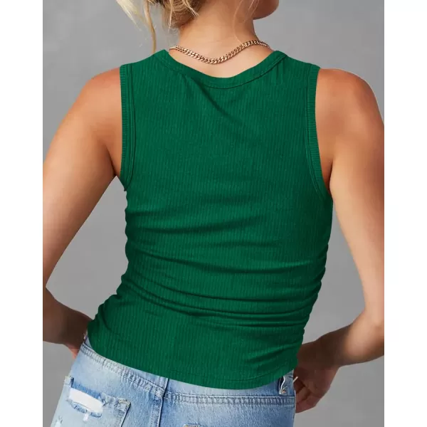 imageBTFBM Womens Sleeveless Tank Tops 2024 Summer Clothes Crew Neck Racerback Slim Cropped Casual Ribbed Knit Shirt TopSolid Green