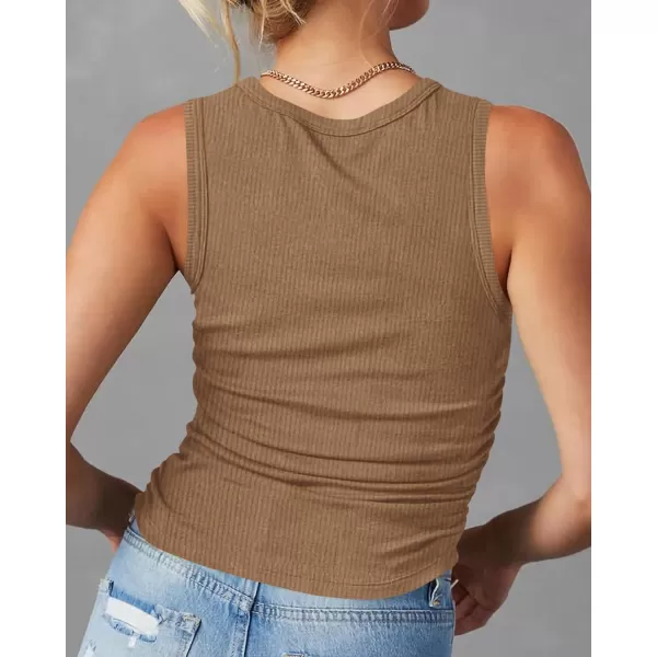 imageBTFBM Womens Sleeveless Tank Tops 2024 Summer Clothes Crew Neck Racerback Slim Cropped Casual Ribbed Knit Shirt TopSolid Khaki
