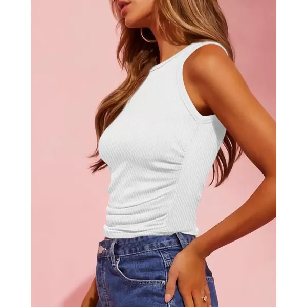 imageBTFBM Womens Sleeveless Tank Tops 2024 Summer Clothes Crew Neck Racerback Slim Cropped Casual Ribbed Knit Shirt TopSolid White