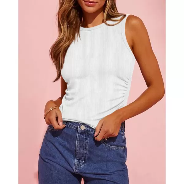 imageBTFBM Womens Sleeveless Tank Tops 2024 Summer Clothes Crew Neck Racerback Slim Cropped Casual Ribbed Knit Shirt TopSolid White