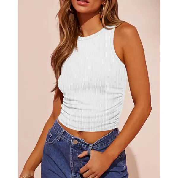 imageBTFBM Womens Sleeveless Tank Tops 2024 Summer Clothes Crew Neck Racerback Slim Cropped Casual Ribbed Knit Shirt TopSolid White