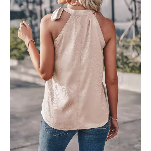 imageBTFBM Womens Sleeveless Tie Mock Neck Summer Tops Loose Soft Casual Side Bow Halter Tank Top Blouse Shirts Leopard PrintHalter Apricot