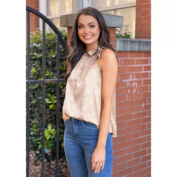 imageBTFBM Womens Sleeveless Tie Mock Neck Summer Tops Loose Soft Casual Side Bow Halter Tank Top Blouse Shirts Leopard PrintHalter Apricot