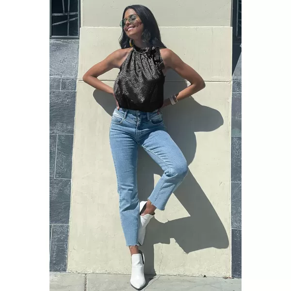 imageBTFBM Womens Sleeveless Tie Mock Neck Summer Tops Loose Soft Casual Side Bow Halter Tank Top Blouse Shirts Leopard PrintHalter Black