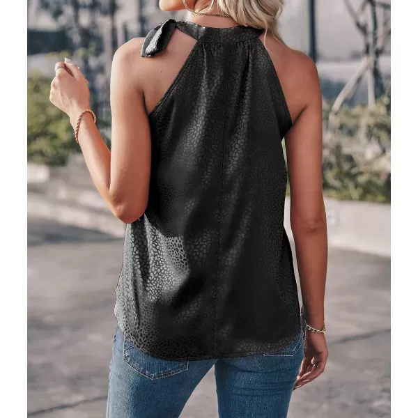 imageBTFBM Womens Sleeveless Tie Mock Neck Summer Tops Loose Soft Casual Side Bow Halter Tank Top Blouse Shirts Leopard PrintHalter Black