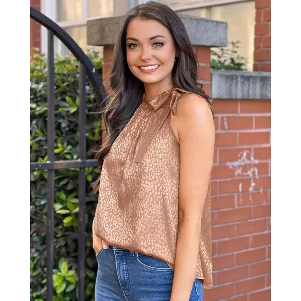 imageBTFBM Womens Sleeveless Tie Mock Neck Summer Tops Loose Soft Casual Side Bow Halter Tank Top Blouse Shirts Leopard PrintHalter Champagne