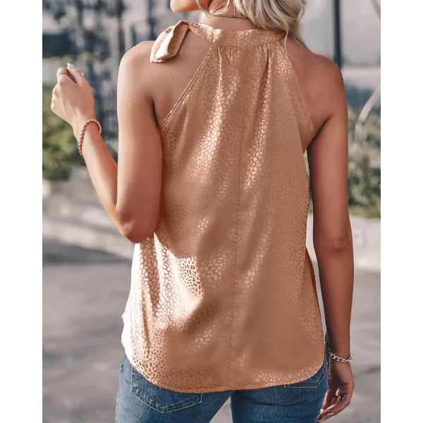 imageBTFBM Womens Sleeveless Tie Mock Neck Summer Tops Loose Soft Casual Side Bow Halter Tank Top Blouse Shirts Leopard PrintHalter Champagne