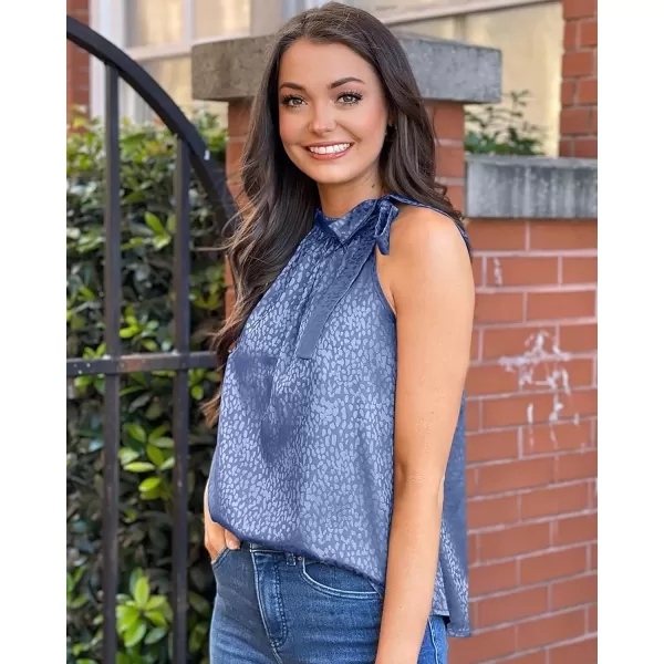imageBTFBM Womens Sleeveless Tie Mock Neck Summer Tops Loose Soft Casual Side Bow Halter Tank Top Blouse Shirts Leopard PrintHalter Dark Blue