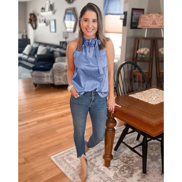imageBTFBM Womens Sleeveless Tie Mock Neck Summer Tops Loose Soft Casual Side Bow Halter Tank Top Blouse Shirts Leopard PrintHalter Dark Blue