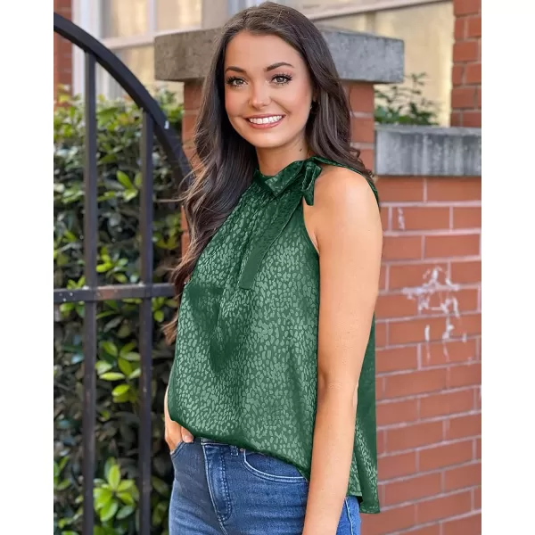 imageBTFBM Womens Sleeveless Tie Mock Neck Summer Tops Loose Soft Casual Side Bow Halter Tank Top Blouse Shirts Leopard PrintHalter Dark Green