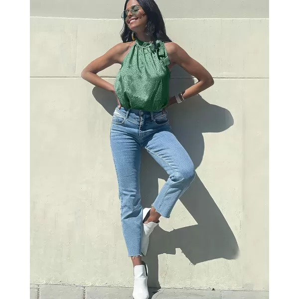 imageBTFBM Womens Sleeveless Tie Mock Neck Summer Tops Loose Soft Casual Side Bow Halter Tank Top Blouse Shirts Leopard PrintHalter Dark Green