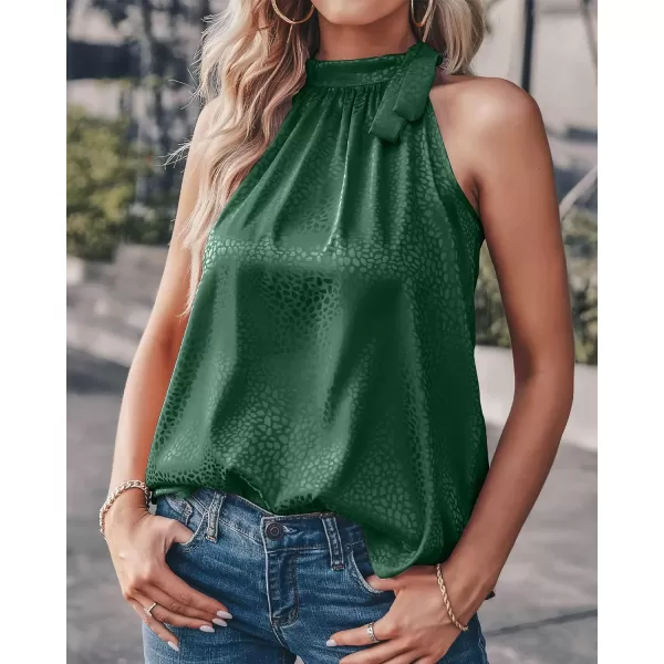 imageBTFBM Womens Sleeveless Tie Mock Neck Summer Tops Loose Soft Casual Side Bow Halter Tank Top Blouse Shirts Leopard PrintHalter Dark Green